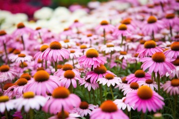 echinacea flowers in full bloom amidst other herbs