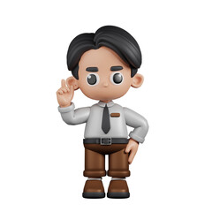 3d Character Businessman Pointing Up Pose. 3d render isolated on transparent backdrop.