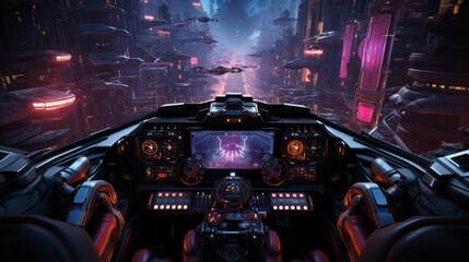 Embark on an immersive journey through the digital realm, as you pilot a virtual cockpit within a video game within a video game - obrazy, fototapety, plakaty