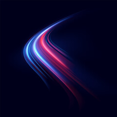 Neon speed lines. Dynamic light motion traces. Light trace wave, trace line.	