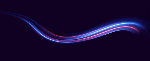 Neon speed lines. Dynamic light motion traces. Light trace wave, trace line.	