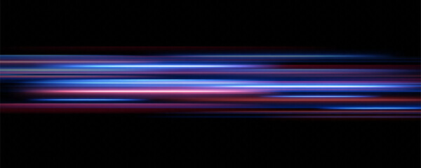 Horizontal neon lines.Blue speed lines.Motion light effect.Vector. red