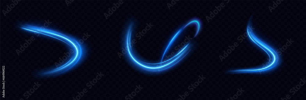Aufkleber Blue glowing shiny lines. Vector blue light effect, neon speed motion curve.Speed ​​line.Vector.	