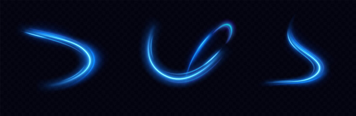 Blue glowing shiny lines. Vector blue light effect, neon speed motion curve.Speed ​​line.Vector.	