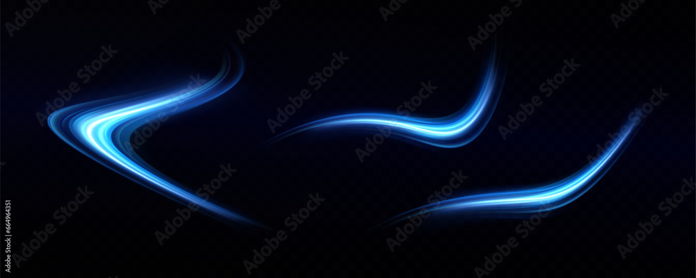 Aufkleber blue glowing shiny lines. vector blue light effect, neon speed motion curve.speed ​​line.vector.
