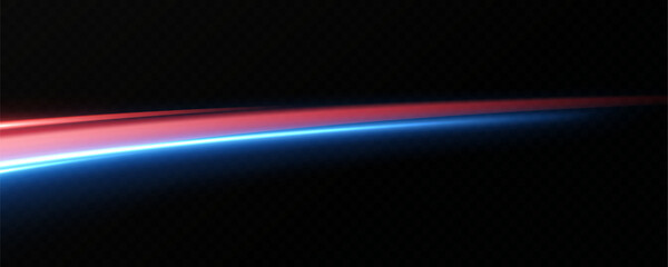Horizontal neon lines.Blue speed lines.Motion light effect.Vector. red