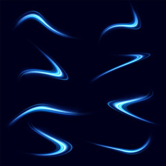 Blue glowing shiny lines. Vector blue light effect, neon speed motion curve.Speed ​​line.Vector.	