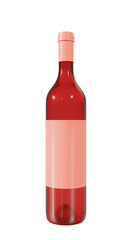 Glass bottle with rose wine and pink blank label.