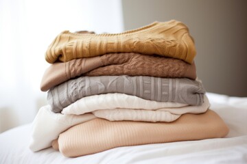 Fototapeta na wymiar a stack of soft maternity sweaters