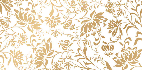 vector illustration seamless pattern with peony flowers leaves golden colors hand drawn floral ornament for wedding invitation, greeting cards, textile, wallpapers, packaging, wrapping papers material