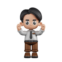 3d Character Businessman Excited Pose. 3d render isolated on transparent backdrop.