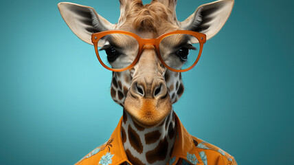 Cute giraffe in glasses, employee, worker, animal on a colored background generative AI
