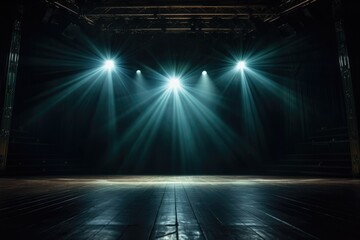 dramatic shot of a lone spotlight illuminating a theater stage - obrazy, fototapety, plakaty