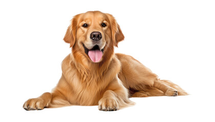 sitting golden retriever puppy isolated on transparent background cutout