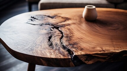 A unique coffee table created by a carpenter, visible wood texture