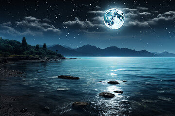 Romantic and beautiful panorama with full moon