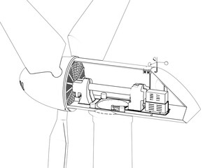 Windmill turbine in black sketch on white background