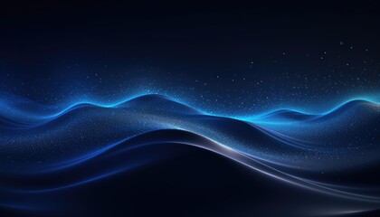 Dark blue and glow particle glitter navy color  , waves ,abstract background 