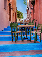 Blue Steps And A Café