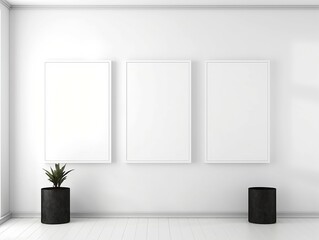 3D render blank white gallery wall frame mockup generative ai