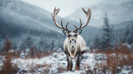 Fototapeta premium Reindeer in snowy landscape
