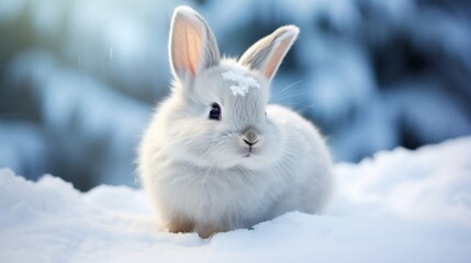 Cute snow bunny in snowy landscape