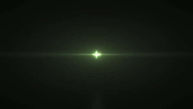 Abstract loop center flickering golw star green optical lens flares shine long arm animation on black background y. Lighting lamp rays effect dynamic bright.Isolated alpha channel Quicktime Proress444