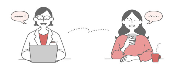 Illustration of woman receiving online medical treatment/オンライン診療を受ける女性のイラスト素材