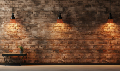 Naklejka premium Brick wall, concrete floor and lamps background 3d render.