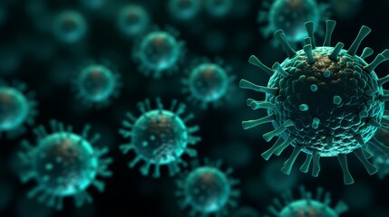 Image of flu COVID-19 virus cell. Coronavirus Covid 19 pandemic influenza background. Generative AI	