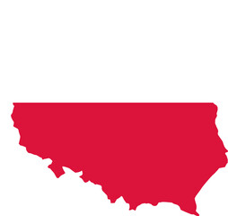 A contour map of Poland. Graphic illustration on a white background with the national flag superimposed on the country's borders
