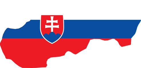 A contour map of Slovakia. Graphic illustration on a white background with the national flag superimposed on the country's borders - obrazy, fototapety, plakaty