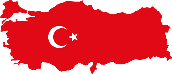 A contour map of Turkey. Graphic illustration on a white background with the national flag superimposed on the country's borders - obrazy, fototapety, plakaty