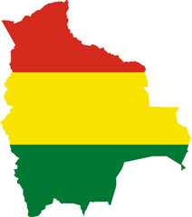 A contour map of Boliwia. Graphic illustration on a white background with the national flag superimposed on the country's borders