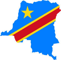 A contour map of Democratic Republic of the Congo. Graphic illustration on a white background with the national flag superimposed on the country's borders