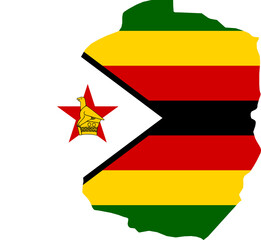 A contour map of Zimbabwe. Graphic illustration on a white background with the national flag superimposed on the country's borders - obrazy, fototapety, plakaty
