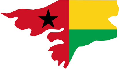 A contour map of Guinea-Bissau. Graphic illustration on a white background with the national flag superimposed on the country's borders