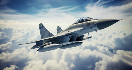 military aircraft fighters in the sky - obrazy, fototapety, plakaty