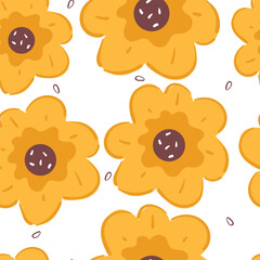 seamless pattern cartoon flower and leaves. plant wallpaper for pattern scarf, background