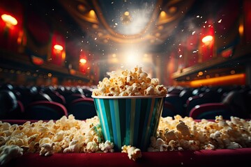 popcorn bucket in a retro cinema