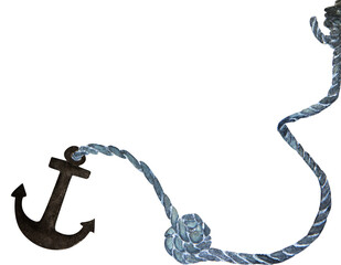Watercolor painting of anchor and rope.