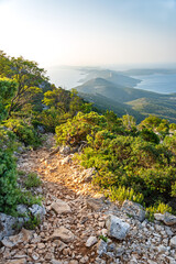 Hiking trail and scenic view on the Osorcica Televrina mountain on the island of Losinj, Croatia