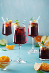 Glasses with traditional Spanish drink Sangria	