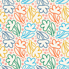 Modern floral seamless pattern. Vector hand drawn background with flowers. Colorful repeatable backdrop for surface design