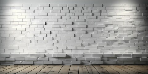 Fototapeta premium White Brick Wall Texture Background. Room Interior with White Brick Wall