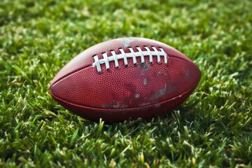 Detailed image of a football on the field. Generative AI