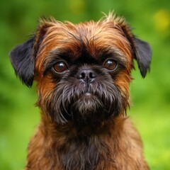 Brussels Griffon dog portrait on a sunny summer day. Closeup portrait of a purebred Brussels Griffon dog in the field. Outdoor Portrait of a beautiful dog in summer field. AI generated.