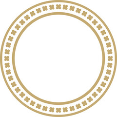 Vector gold colored round ornament of ancient Greece. Classic pattern frame border Roman Empire..