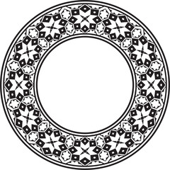 Vector round national monochrome black ornament of ancient Persia. Iranian ethnic circle, ring, border, frame..