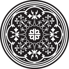 Vector monochrome round ornament of Ancient Greece and Roman Empire. Classic circle with a pattern of European peoples. Meander frame